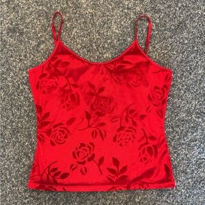 Vintage red suede tank with rose details